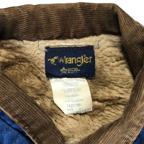 Vintage Wrangler Corduroy Collar Fur Lined Denim Jean Jacket Lined Size 42 Large - Picture 3 of 9
